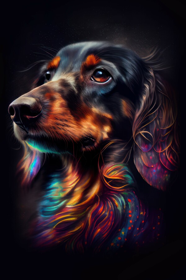 Dackel Zoe - Hunde Wandbild - Poster mit 275 g/m2 seidenmatt ohne Rahmen - Dogs Art Hundebild ColorWorld im Hochformat - Hundeportrait-Kunstdruck in Museumsqualität