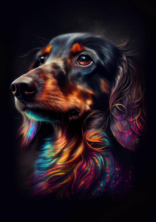 Dackel Zoe - Hunde Wandbild - Poster mit 275 g/m2 seidenmatt ohne Rahmen - Dogs Art Hundebild ColorWorld im Hochformat - Hundeportrait-Kunstdruck in Museumsqualität