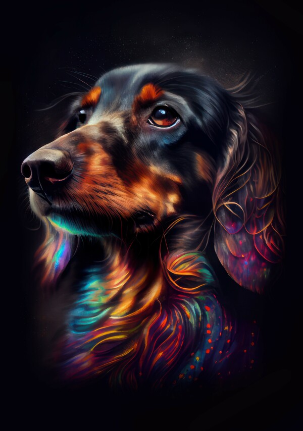 Dackel Zoe - Hunde Wandbild - Poster mit 275 g/m2 seidenmatt ohne Rahmen - Dogs Art Hundebild ColorWorld im Hochformat - Hundeportrait-Kunstdruck in Museumsqualität