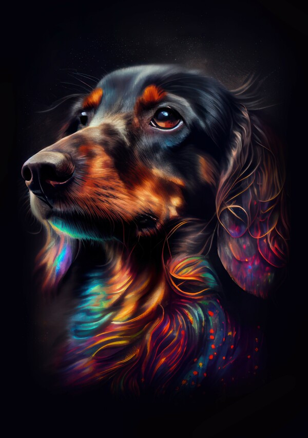 Dackel Zoe - Hunde Wandbild - Poster mit 275 g/m2 seidenmatt ohne Rahmen - Dogs Art Hundebild ColorWorld im Hochformat - Hundeportrait-Kunstdruck in Museumsqualität