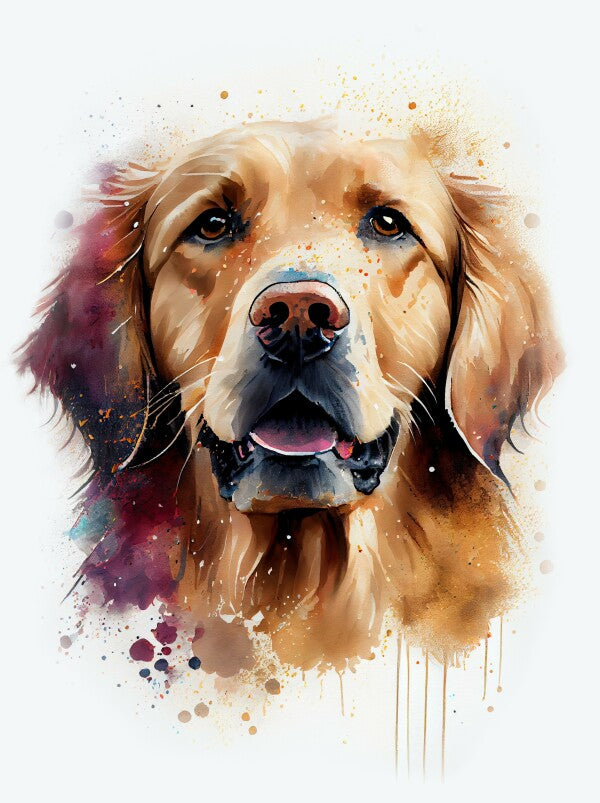 Golden Retriever Jack - Hunde Wandbild - Poster mit 275 g/m2 seidenmatt ohne Rahmen - Dogs Art Hundebild WaterColors / Aquarell im Hochformat - Hundeportrait-Kunstdruck in Museumsqualität