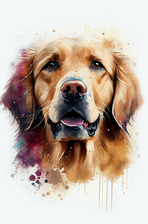 Golden Retriever Jack - Hunde Wandbild - Poster mit 275 g/m2 seidenmatt ohne Rahmen - Dogs Art Hundebild WaterColors / Aquarell im Hochformat - Hundeportrait-Kunstdruck in Museumsqualität