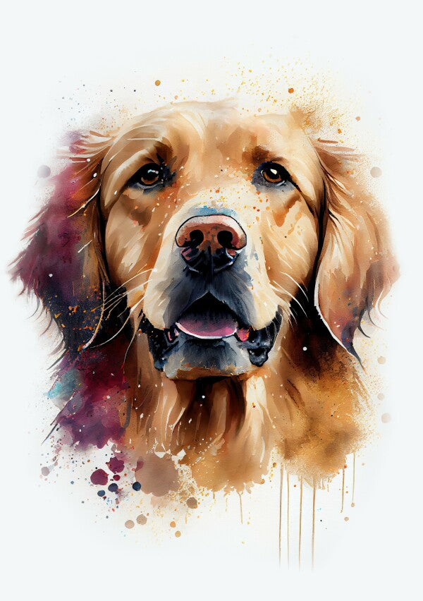 Golden Retriever Jack - Hunde Wandbild - Poster mit 275 g/m2 seidenmatt ohne Rahmen - Dogs Art Hundebild WaterColors / Aquarell im Hochformat - Hundeportrait-Kunstdruck in Museumsqualität