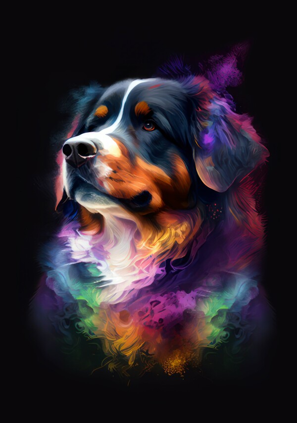 Berner Sennenhund Tucker - Hunde Wandbild - Poster mit 275 g/m2 seidenmatt ohne Rahmen - Dogs Art Hundebild ColorWorld im Hochformat - Hundeportrait-Kunstdruck in Museumsqualität