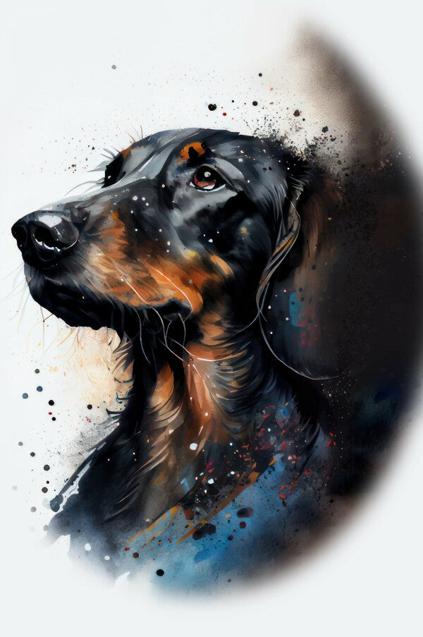 Dackel Sadie - Hunde Wandbild - Poster mit 275 g/m2 seidenmatt ohne Rahmen - Dogs Art Hundebild WaterColors / Aquarell im Hochformat - Hundeportrait-Kunstdruck in Museumsqualität