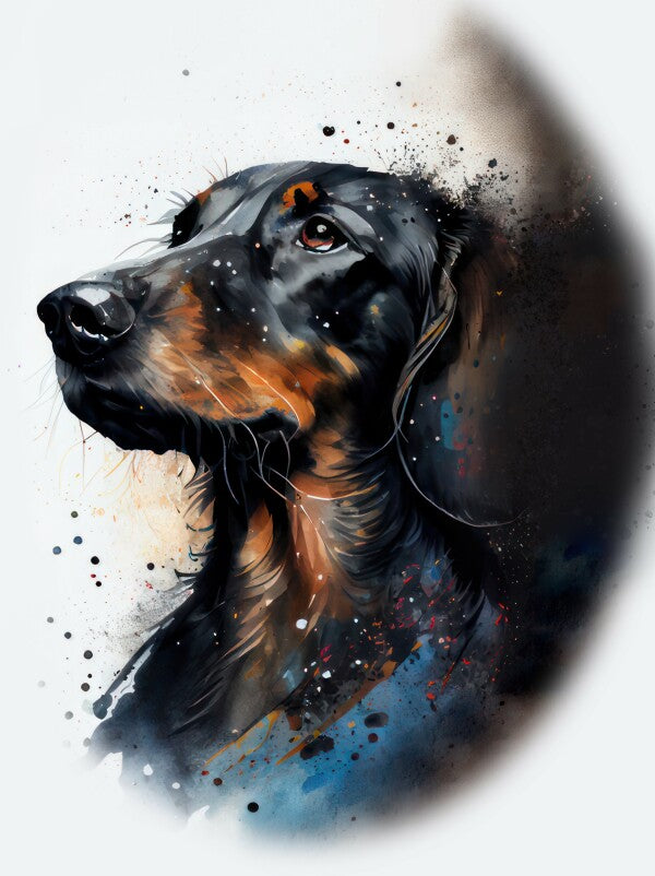 Dackel Sadie - Hunde Wandbild - Poster mit 275 g/m2 seidenmatt ohne Rahmen - Dogs Art Hundebild WaterColors / Aquarell im Hochformat - Hundeportrait-Kunstdruck in Museumsqualität