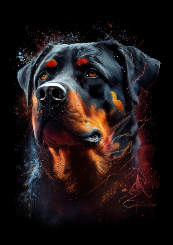 Rottweiler Mina - Hunde Wandbild - Poster mit 275 g/m2 seidenmatt ohne Rahmen - Dogs Art Hundebild ColorWorld im Hochformat - Hundeportrait-Kunstdruck in Museumsqualität