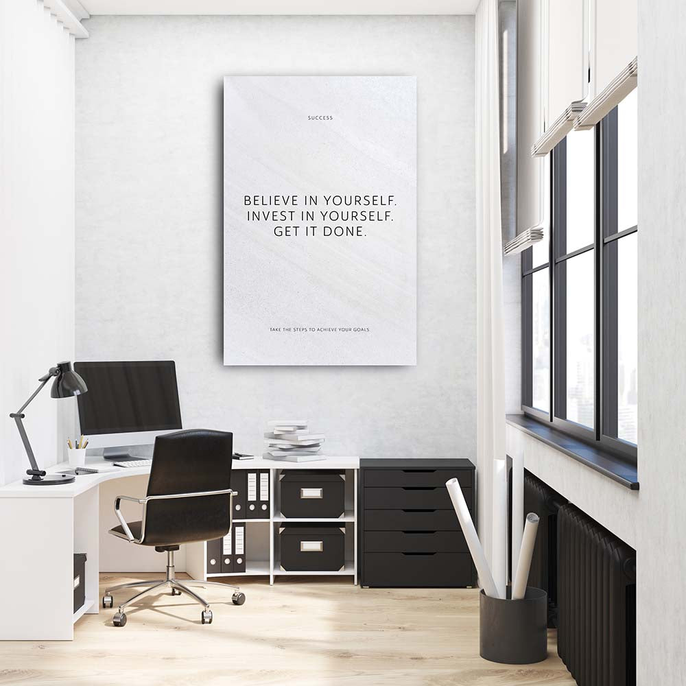 Wandbild weiß Motivation Erfolg für Büro Believe