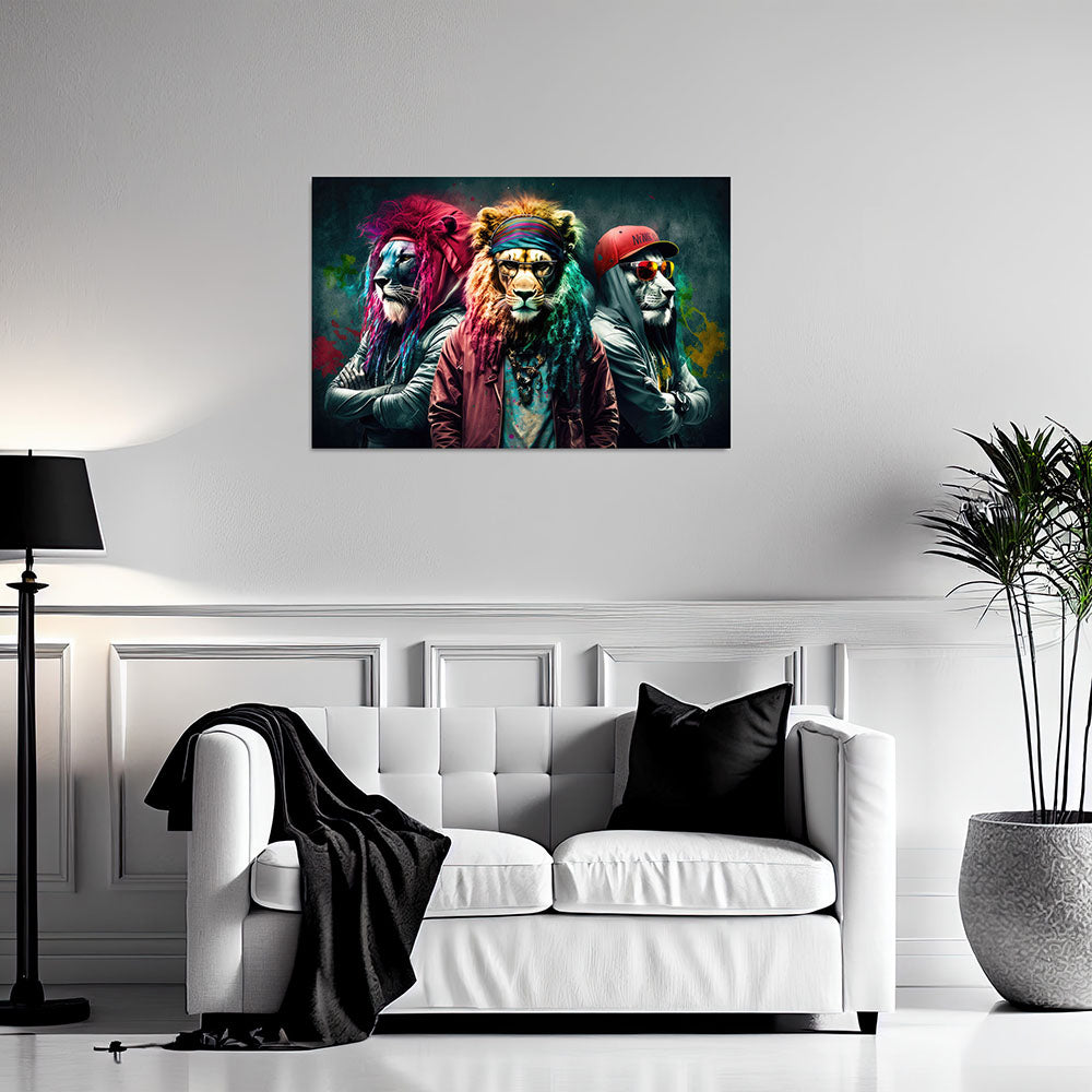 Leinwand Bild Löwen Bunt Cool