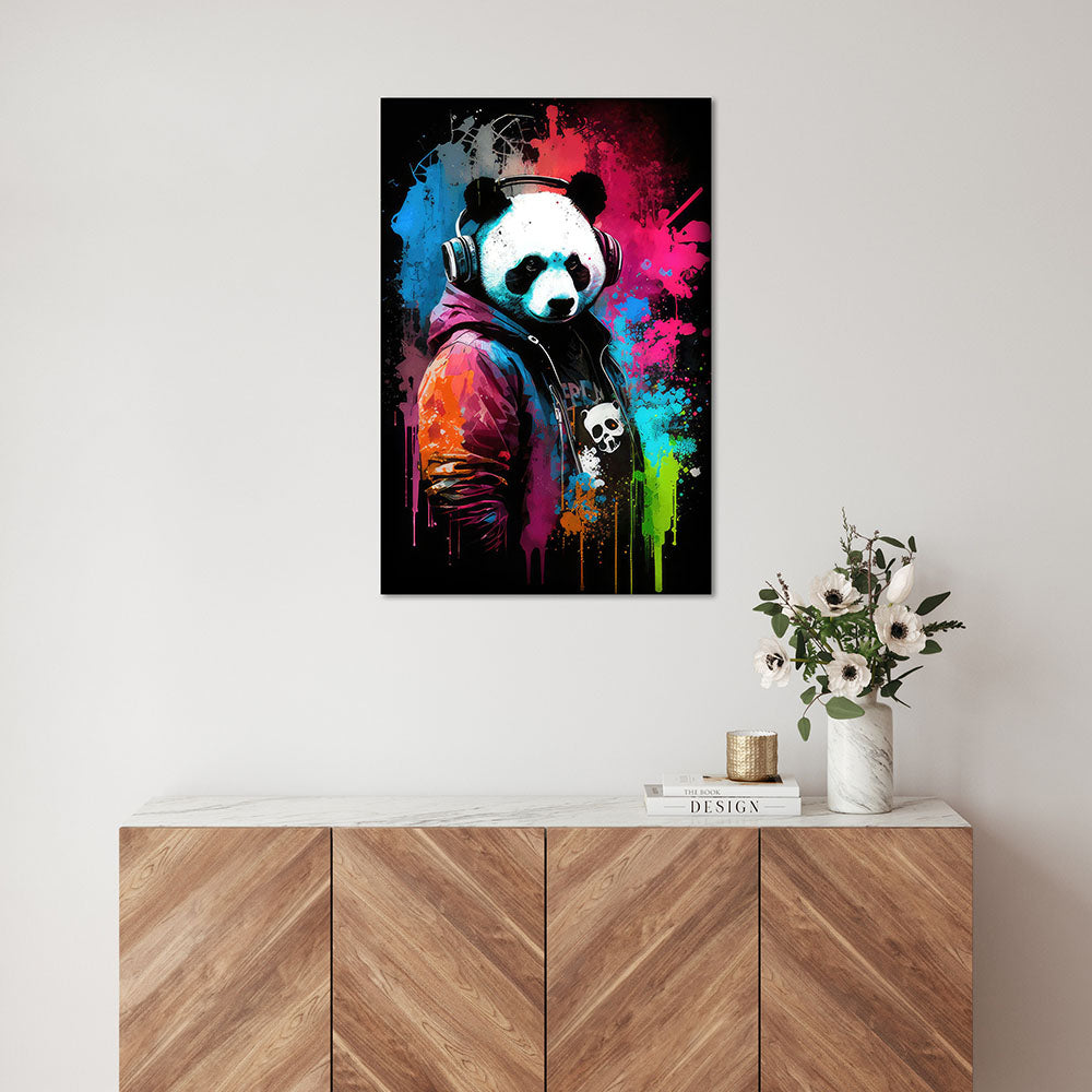 Wandbild Panda Bunt Kopfhörer