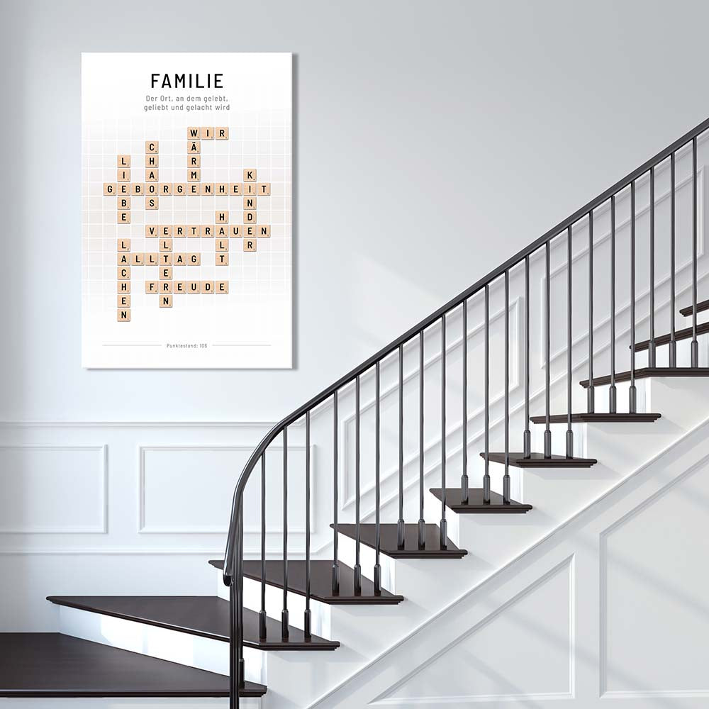 Familie - Crossword-Wandbild Neutral – Art im Hochformat - Weiss Inspiring Leinwand