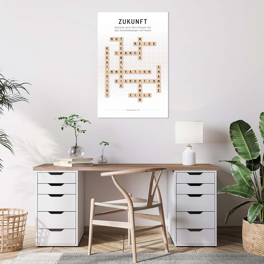 Leinwand Scrabble Holzsteine Homeoffice Büro  Zukunft