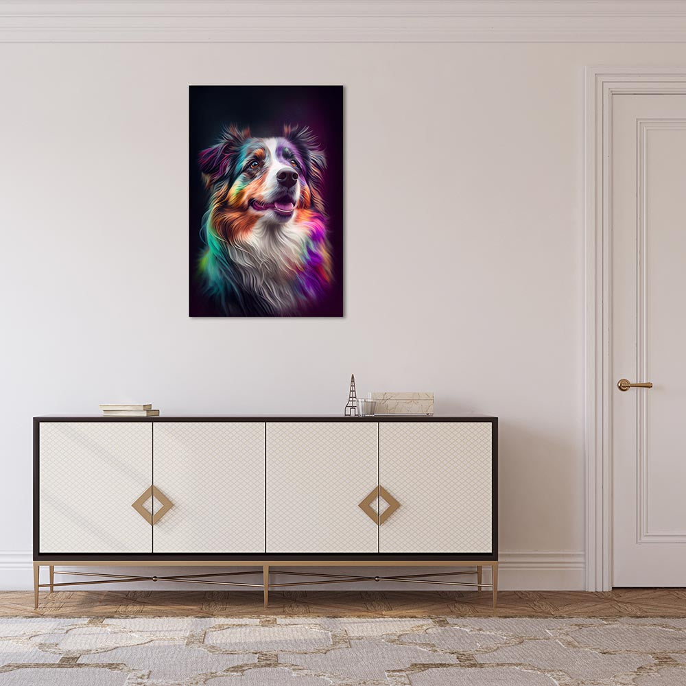 Leinwand Bild Australian Shephard Hund Bunt
