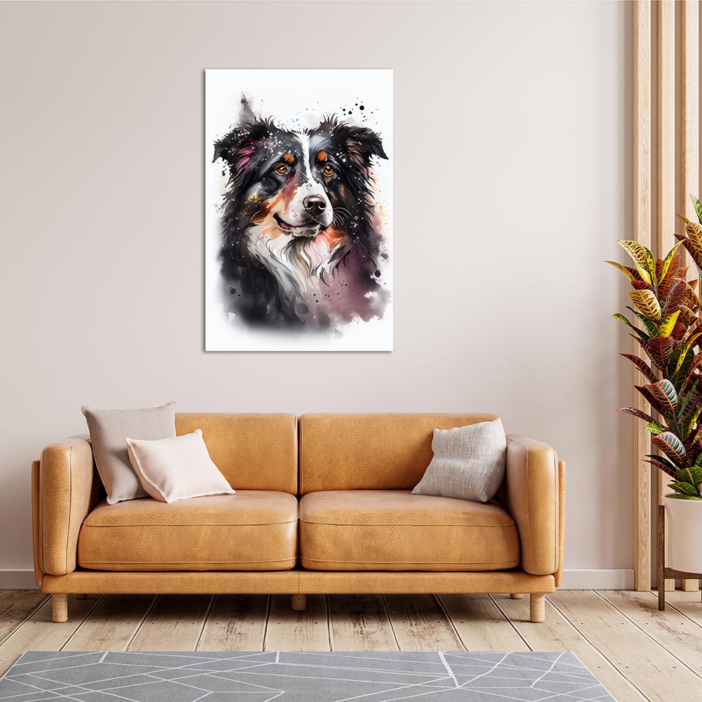 Wandbild Australian Shepard Hund Aquarell Wasserfarben