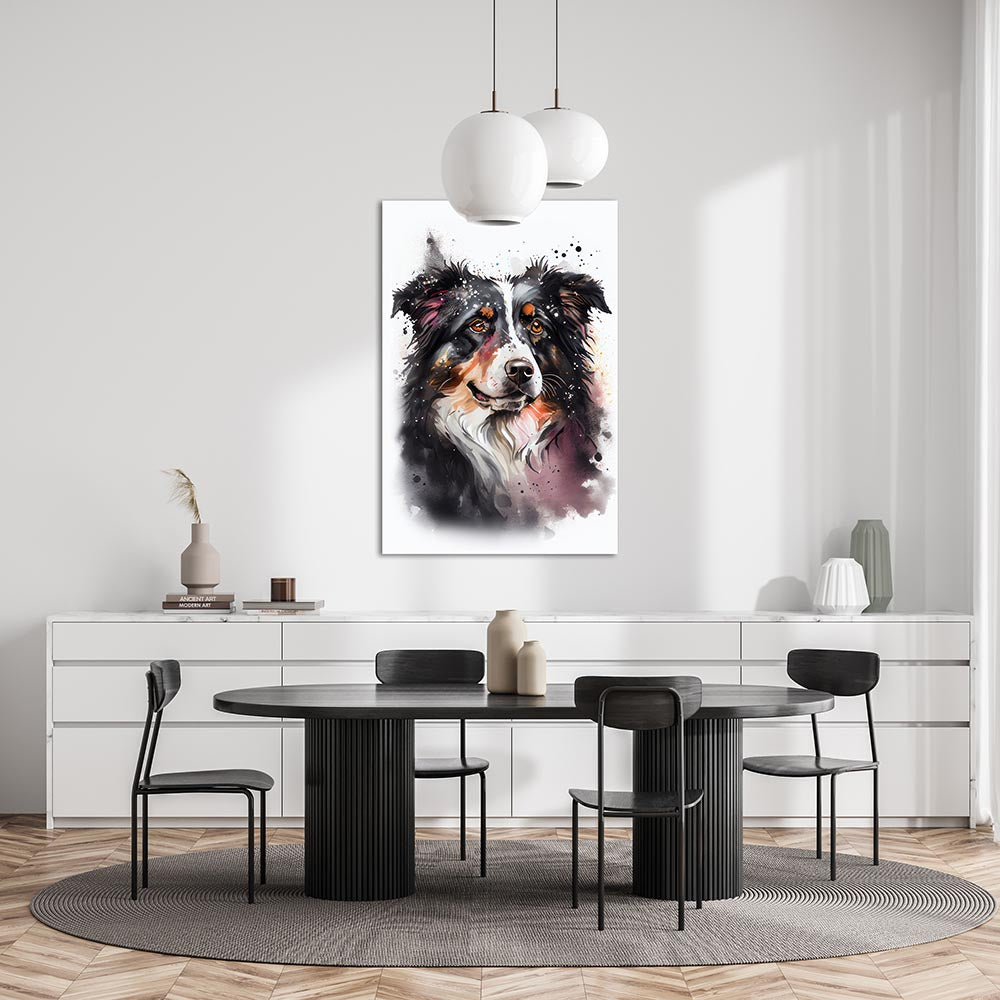 Leinwand Bild Australian Shepard Hund Aquarell Wasserfarben