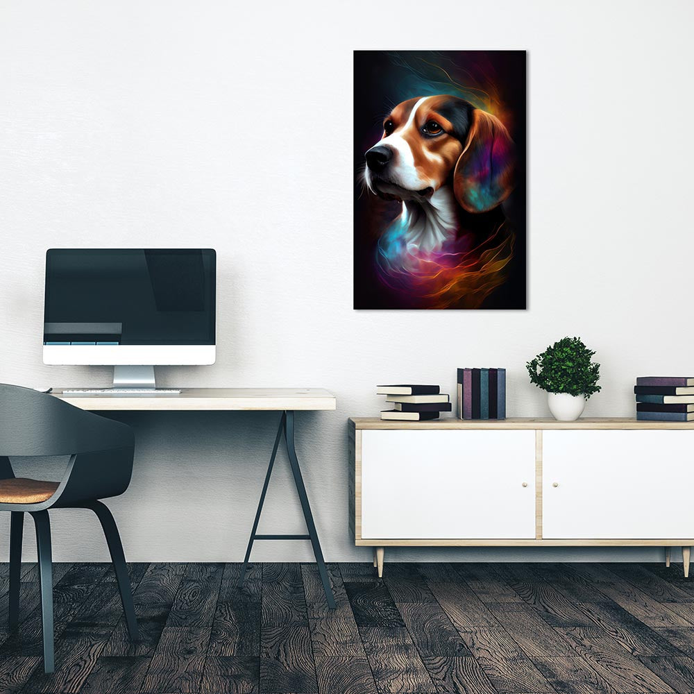 Wandbild Beagle Bunt Dunkler Hintergrund