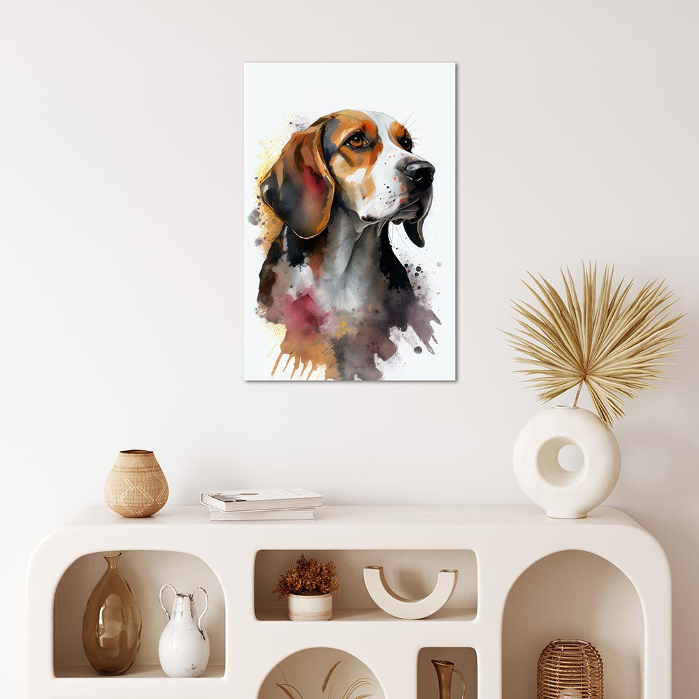 Beagle Bubbles Hunde Wandbild Dogs Art Leinwand WaterColors im Hochformat 20x30 cm
