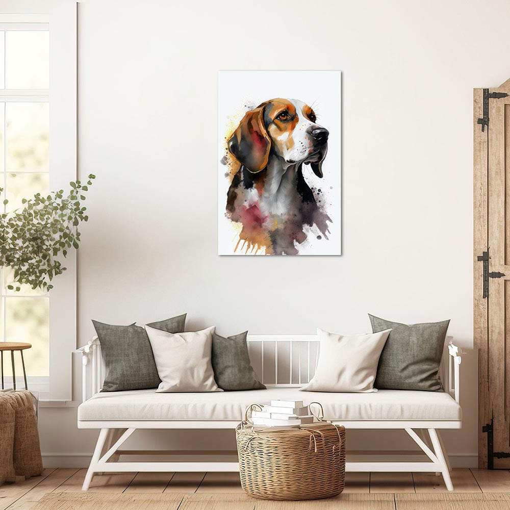 Wandbild Beagle Hund Aquarell Wasserfarben