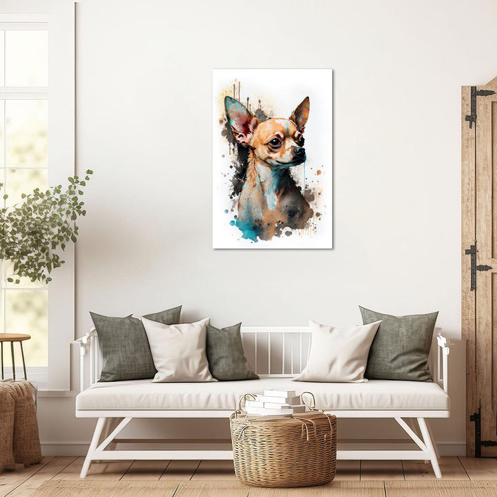 Leinwand Bild Chihuahua Hund Wasserfarben Aquarell