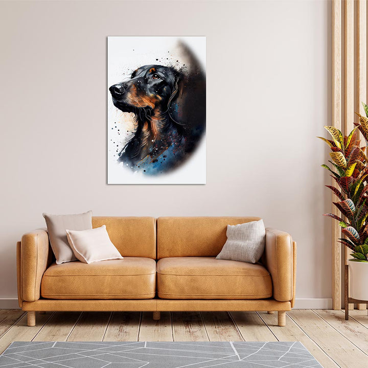 Leinwand Bild Hund Dackel Aquarell Wasserfarben