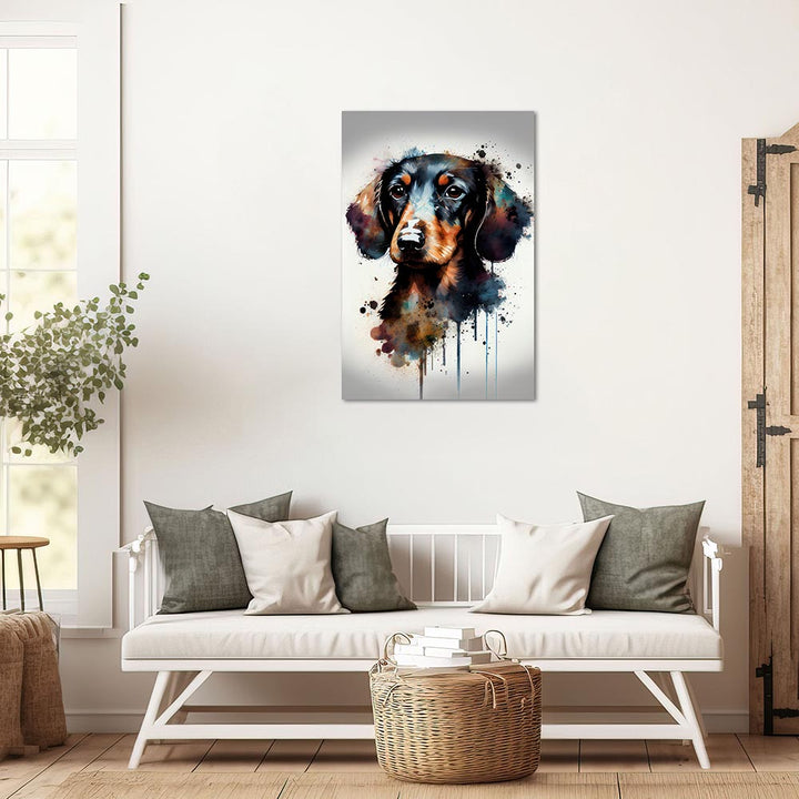 Wandbild Dackel Hund Aquarell Wasserfarben