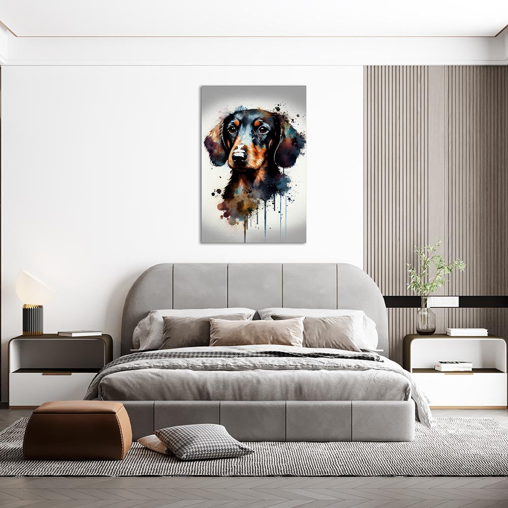 Leinwand Bild Dackel Hund Aquarell Wasserfarben