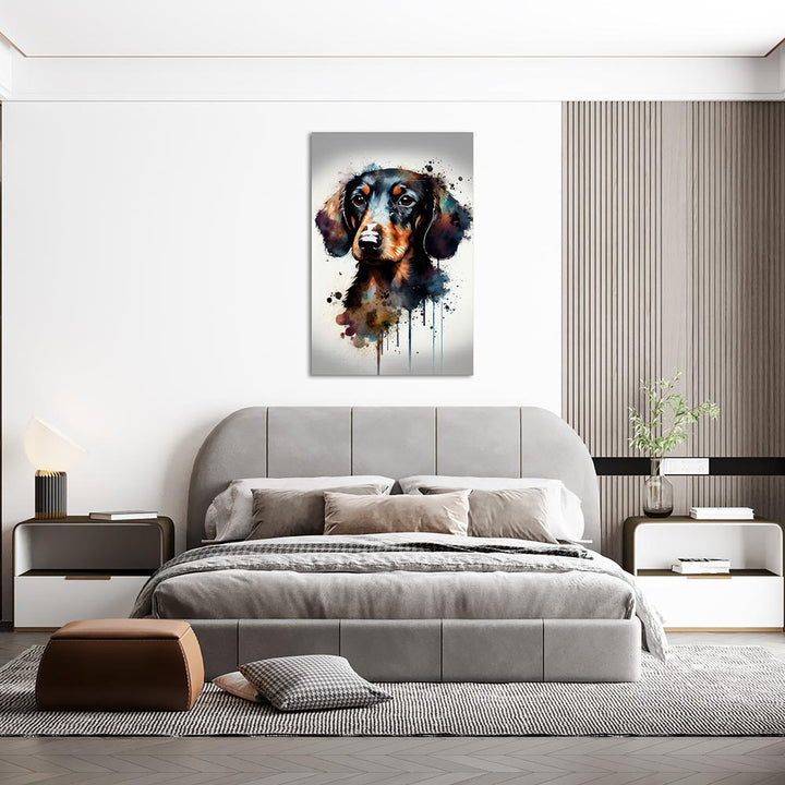 Leinwand Bild Dackel Hund Aquarell Wasserfarben