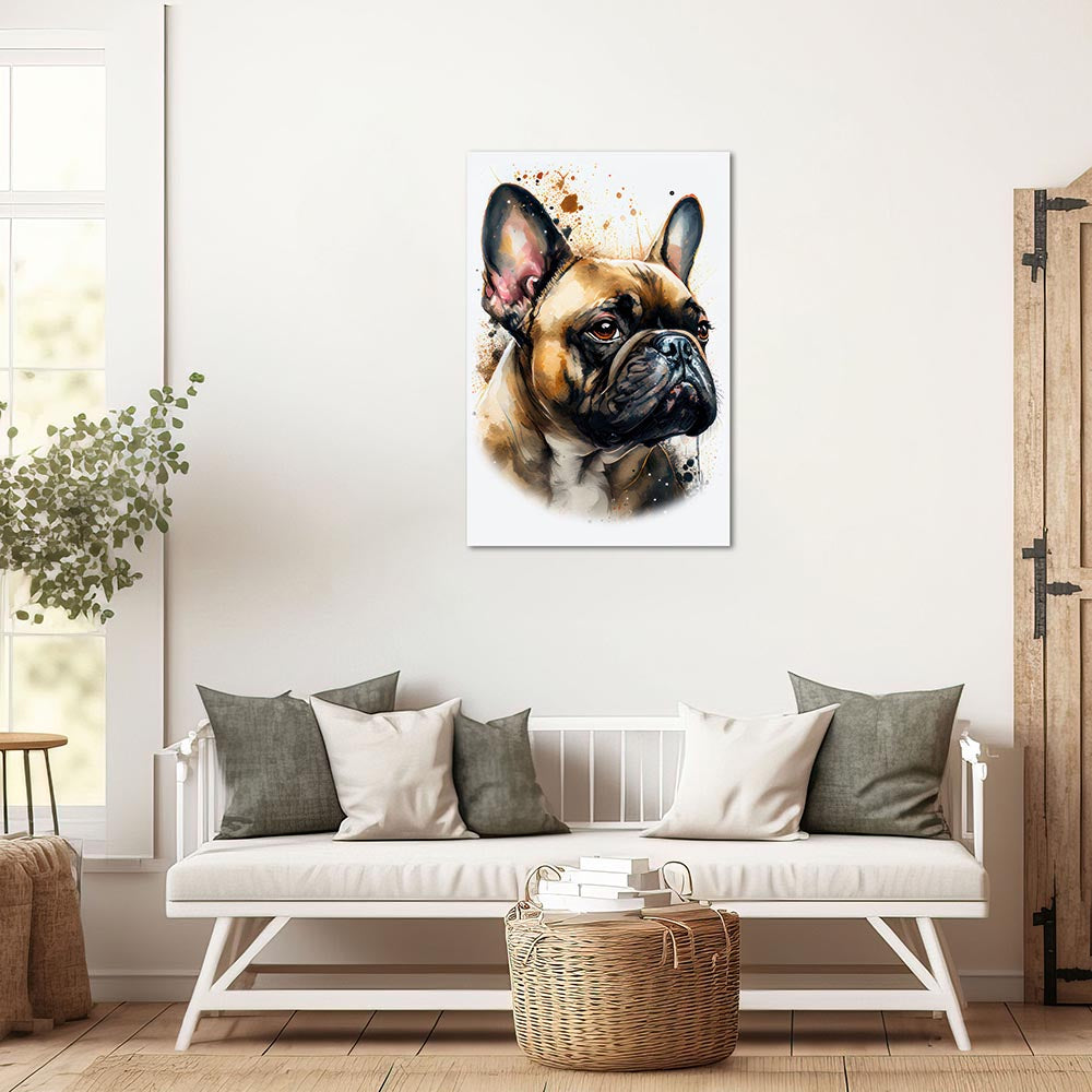 Französische Bulldoge Daisy- Wandbild Hunde Leinwand Art im - Inspiring WaterColors – Hochformat
