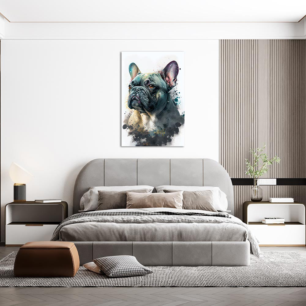 Leinwand Bild Französische Bulldogge Aquarell Wasserfarben