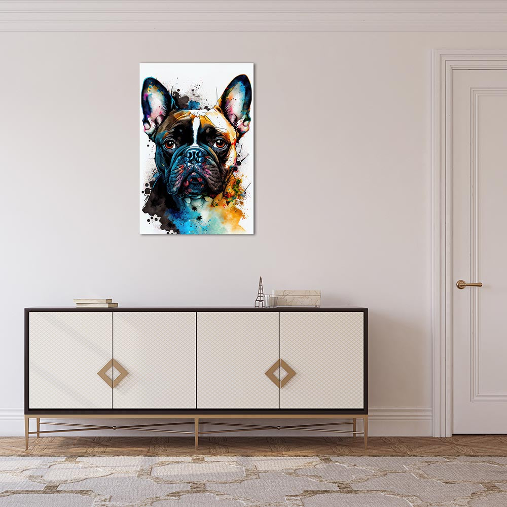 Leinwand Bild Französische Bulldogge Aquarell Wasserfarben