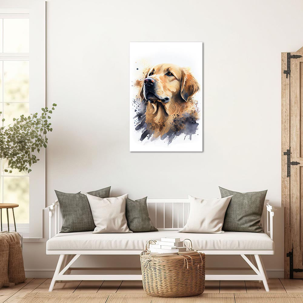 Wandbild Aquarell Wasserfarben Hund Golden Retriever