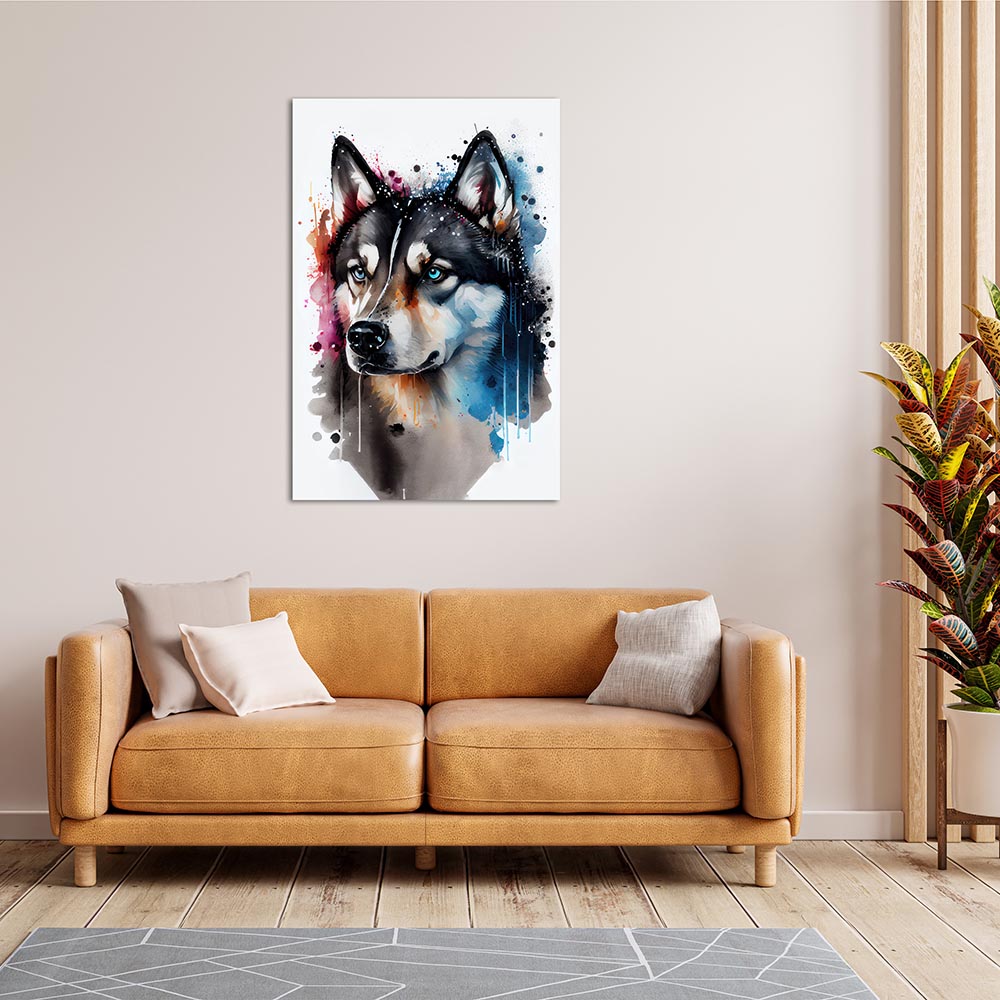 Wandbild Hund Husky Aquarell Wasserfarben