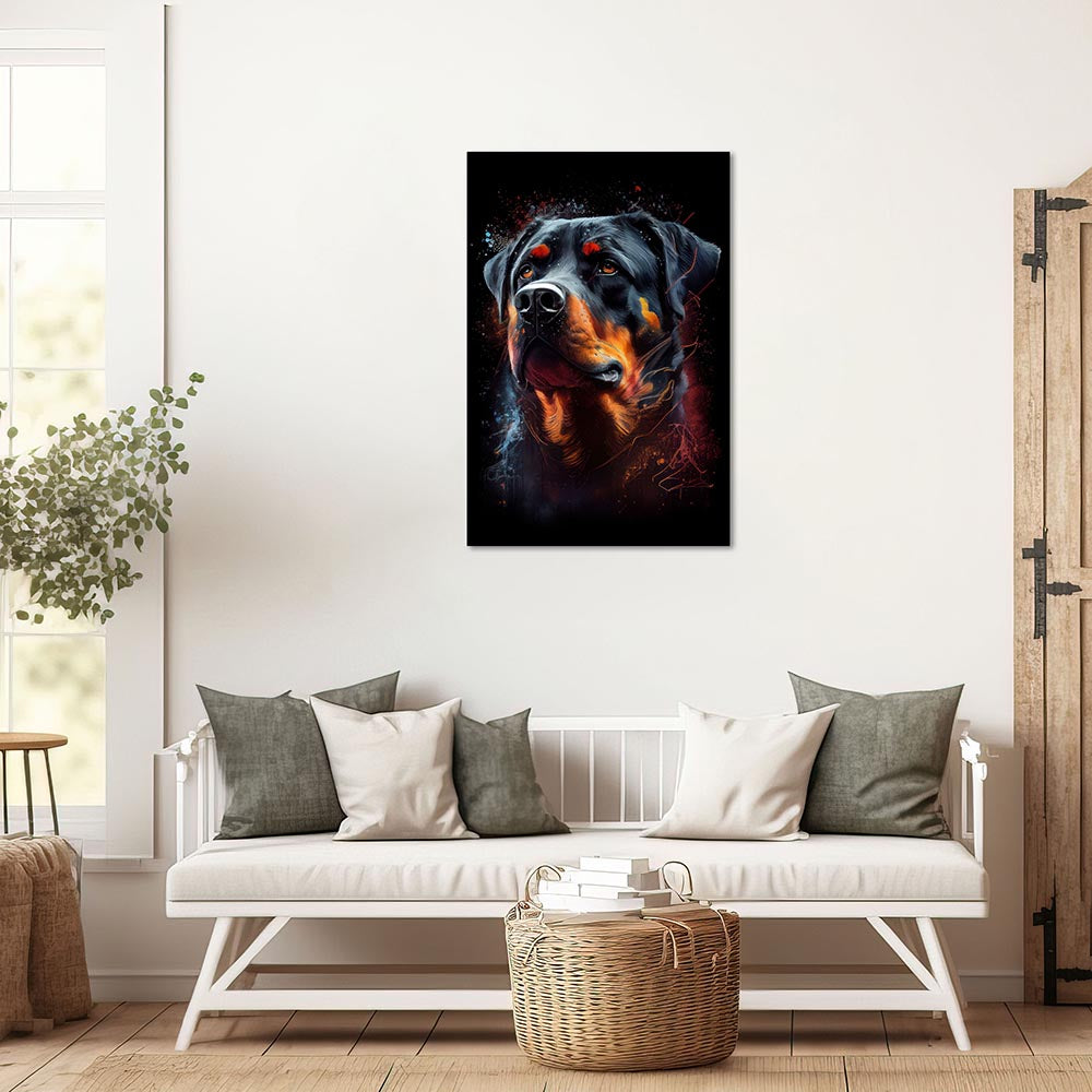 Leinwand Bild Rottweiler Hund bunt