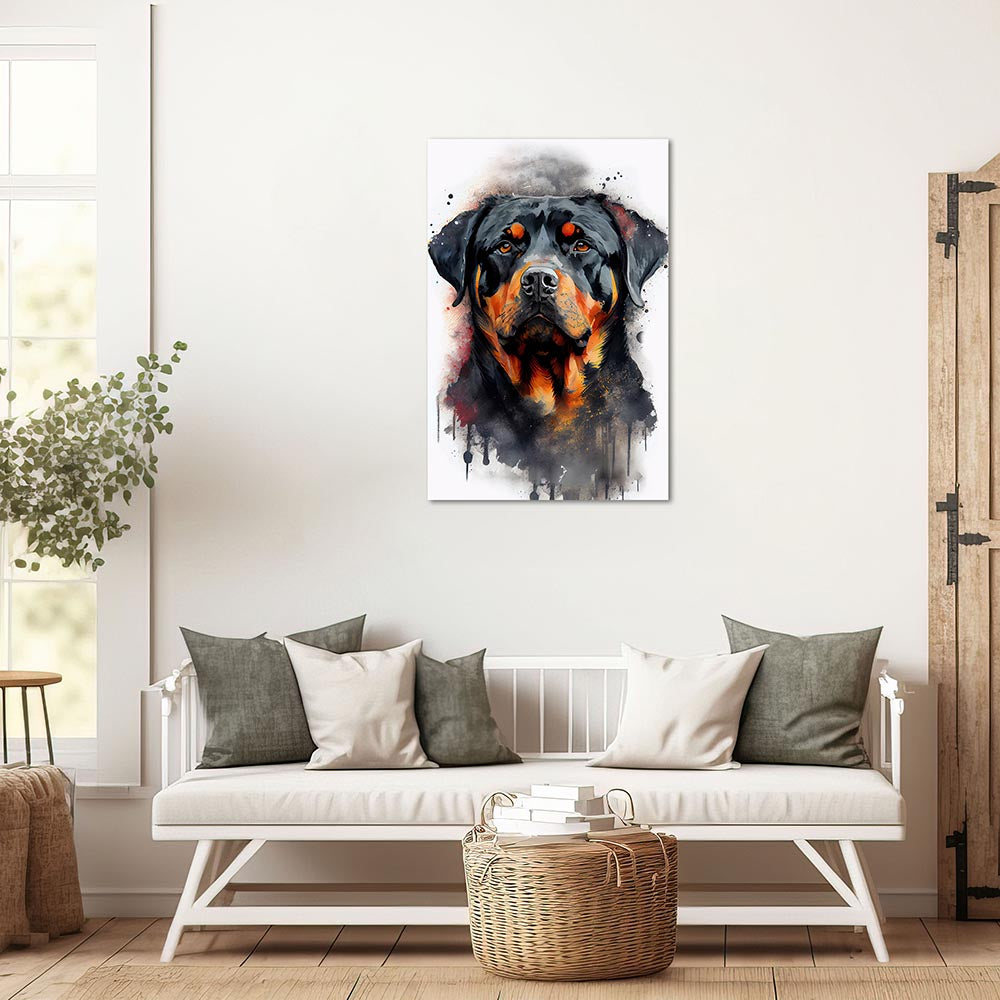 Leinwand Bild Rottweiler Hund Wasserfarben Aquarell
