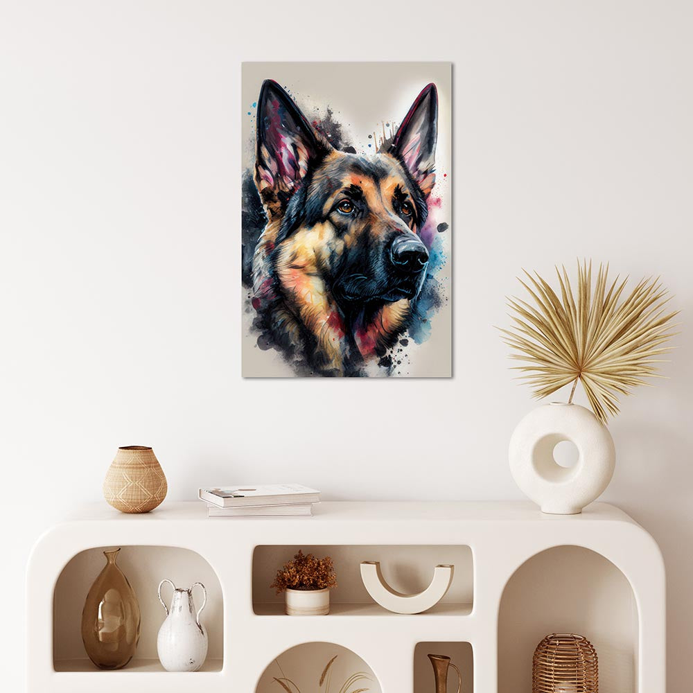Wandbild Aquarell Wasserfarben Deutscher Schäferhund Hund