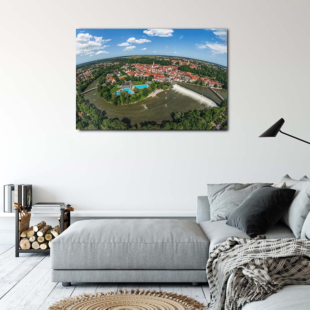 Leinwand Panorama Landsberg mit Lechwehr