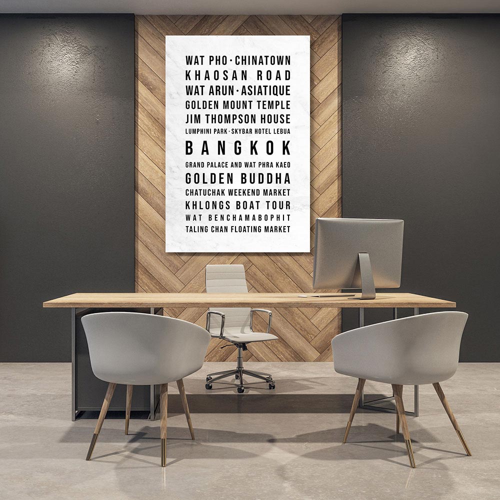 Bangkok Typografie Wandbild Leinwand Weiss Marmoroptik Mockup