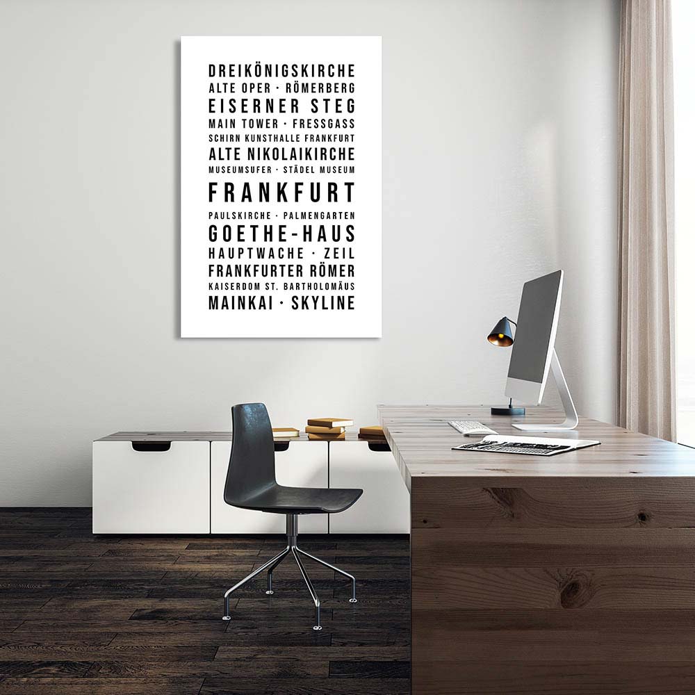 Frankfurt Typografie Wandbild Leinwand Weiss Neutral 