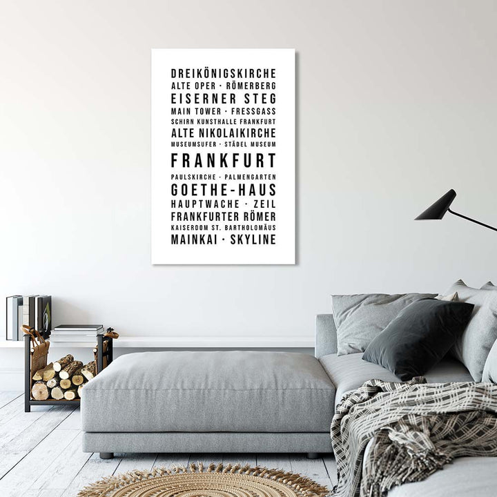 Frankfurt Typografie Wandbild Leinwand Weiss Neutral  Mockup