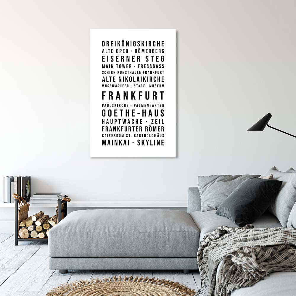 Frankfurt Typografie Wandbild Leinwand Weiss Neutral  Mockup