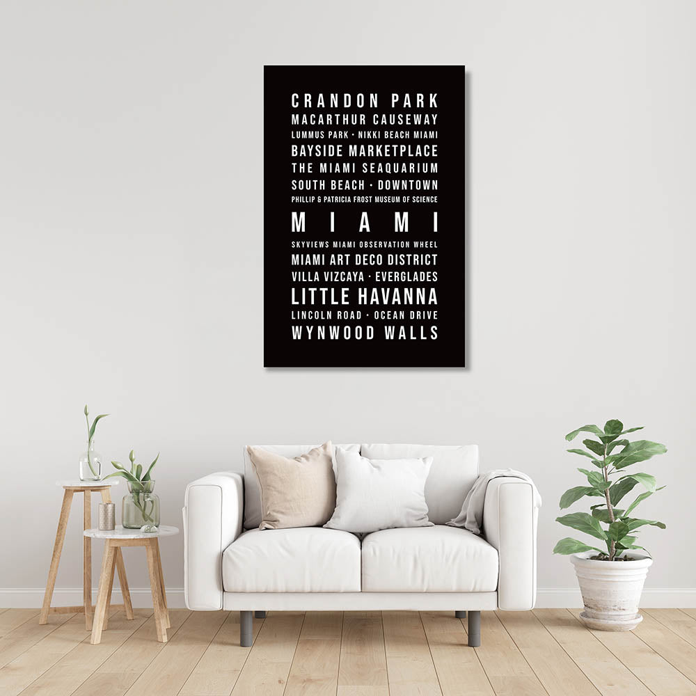 Miami Typografie Wandbild Leinwand Schwarzgrau Neutral  Mockup
