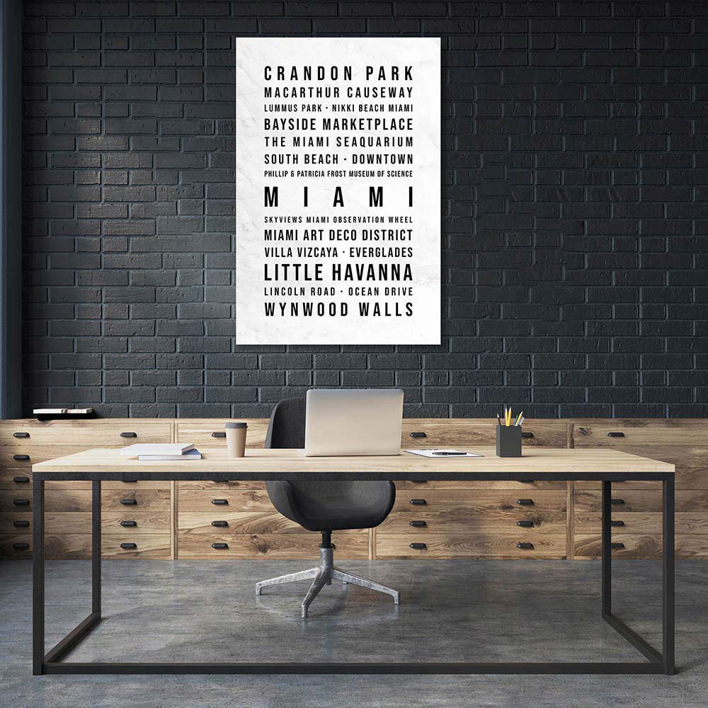 Miami  Typografie Wandbild Leinwand Weiss Marmoroptik