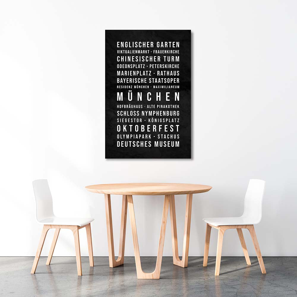 München Typografie Wandbild Leinwand Schwarzgrau Marmoroptik Mockup