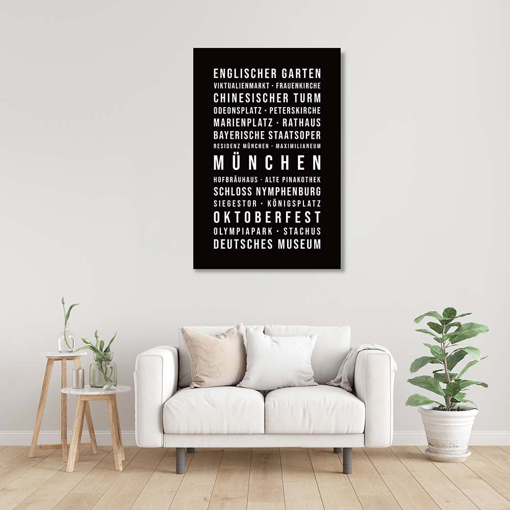 München Typografie-Wandbild Leinwand Schwarzgrau Neutral 