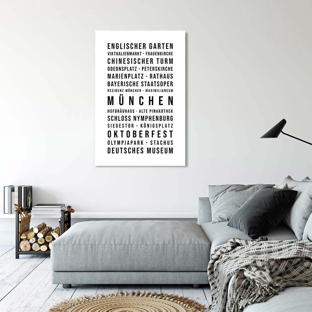 München Typografie Wandbild Leinwand Weiss Neutral 