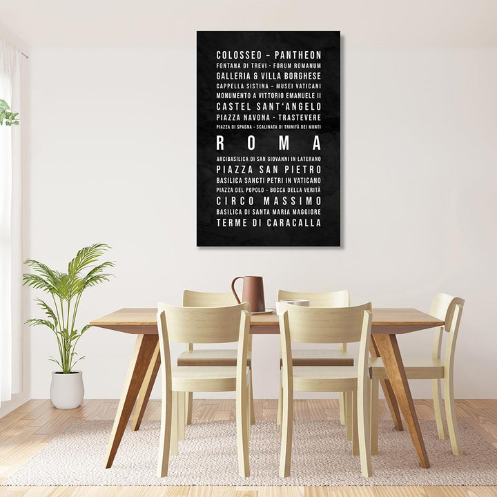 Rom - Typografie-Wandbild - Leinwand Schwarzgrau Marmoroptik