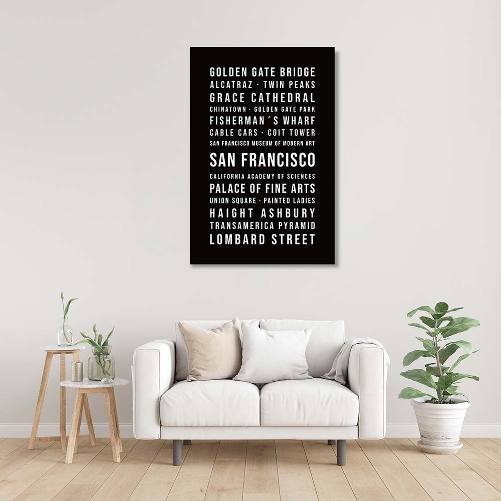 San Francisco Typografie Wandbild Leinwand Schwarzgrau Neutral  Mockup