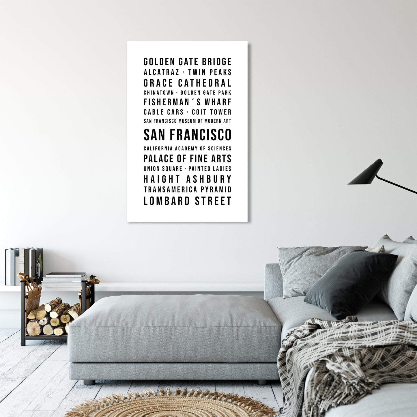 San Francisco Typografie Wandbild Leinwand Weiss Neutral  Mockup