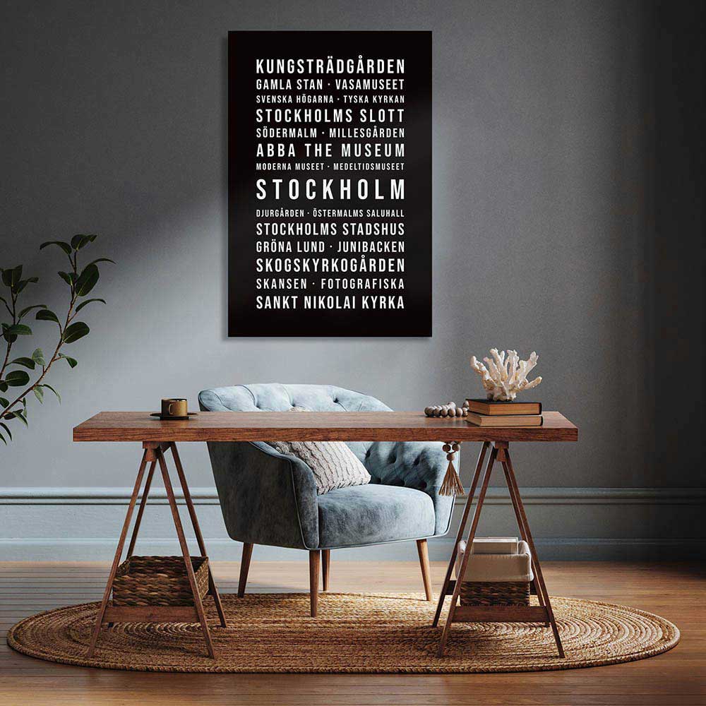 Stockholm Typografie Wandbild Leinwand Schwarzgrau Neutral  Mockup