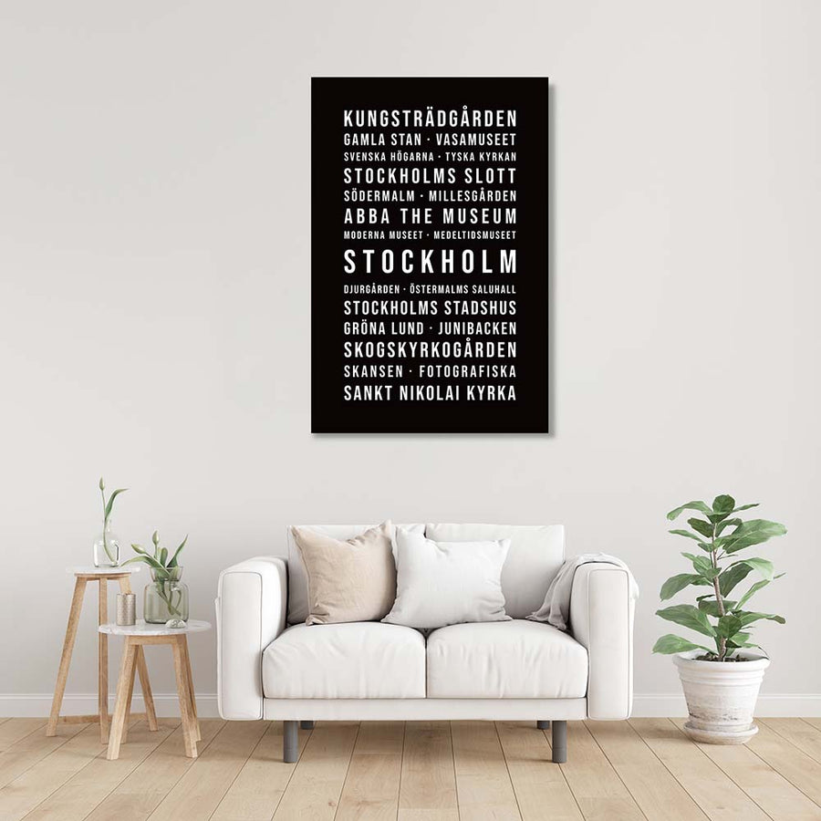 Stockholm Typografie Wandbild Leinwand Schwarzgrau Neutral 